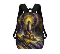 sinyumoney Sac À Dos Imprimé En 3D Pour Enfants Lighthouse in Golden Light Sac D'école Léger Et Tendance Pour Les Voyages Et Les Études 17inch