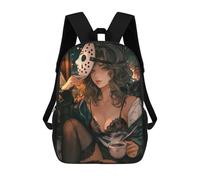 sinyumoney Sac À Dos Imprimé En 3D Pour Enfants Masked Woman with Cat And Coffee, Sac À Dos Tendance Pour L'école, Les Voyages Et Les Loisirs 17inch, Grand Sac À Dos De Jour Pour Garçons Et Filles