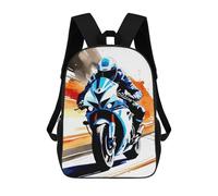 sinyumoney Sac À Dos Imprimé En 3D Pour Enfants Motorcycle Rider in Blue And White Sac D'école Léger Et Tendance Pour Les Voyages Et Les Études 17inch