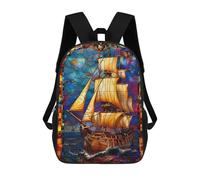 sinyumoney Sac À Dos Imprimé En 3D Pour Enfants Pirate Ship Stained Glass Sac D'école Léger Et Tendance Pour Les Voyages Et Les Études 17inch