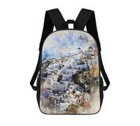 sinyumoney Sac À Dos Imprimé En 3D Pour Enfants Santorini in Watercolor Sac D'école Léger Et Tendance Pour Les Voyages Et Les Études 17inch