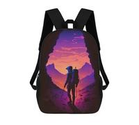 sinyumoney Sac À Dos Imprimé En 3D Pour Enfants Silhouette Hiker in Mountainscape Sac D'école Léger Et Tendance Pour Les Voyages Et Les Études 17inch