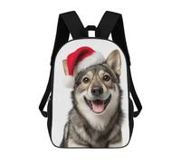 sinyumoney Sac À Dos Imprimé En 3D Pour Enfants Smiling Swedish Vallhund Dog with Santa Hat Sac D'école Léger Et Tendance Pour Les Voyages Et Les Études 17inch