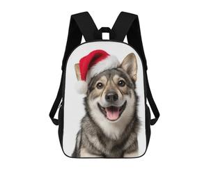 sinyumoney Sac À Dos Imprimé En 3D Pour Enfants Smiling Swedish Vallhund Dog with Santa Hat Sac D'école Léger Et Tendance Pour Les Voyages Et Les Études 17inch