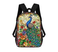 sinyumoney Sac À Dos Imprimé En 3D Pour Enfants Stained Glass Peacock Sac À Dos Scolaire Grande Capacité Pour Les Voyages, Idéal Pour Les Garçons Du Primaire Et Du Collège 17inch