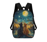 sinyumoney Sac À Dos Imprimé En 3D Pour Enfants Starry Night Cats In Love Sac D'école Léger Et Tendance Pour Les Voyages Et Les Études 17inch