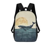 sinyumoney Sac À Dos Imprimé En 3D Pour Enfants Whale Under The Moon Sac D'école Léger Et Tendance Pour Les Voyages Et Les Études 17inch