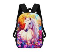sinyumoney Sac À Dos Imprimé En 3D Pour Enfants White Horse in Flowers, Sac À Dos Tendance Pour L'école, Les Voyages Et Les Loisirs, Grand Sac À Dos Pour Garçons Et Filles 17inch