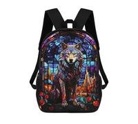 sinyumoney Sac À Dos Imprimé En 3D Pour Enfants Wolf City Stained Glass Sac D'école Léger Et Tendance Pour Les Voyages Et Les Études 17inch