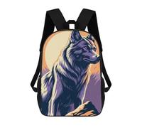 sinyumoney Sac À Dos Imprimé En 3D Pour Enfants Wolf Illustration with Purple Eyes Sac D'école Léger Et Tendance Pour Les Voyages Et Les Études 17inch