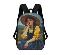 sinyumoney Sac À Dos Imprimé En 3D Pour Enfants Young Woman in A Straw Hat Sac D'école Léger Et Tendance Pour Les Voyages Et Les Études 17inch