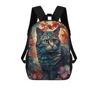 sinyumoney Sac À Dos Imprimé En 3D Whimsical Cat in Flowers Sacs D'école Pour Enfants, Sacs À Livres, Sac À Dos De Voyage Léger, Sac D'école Pour Garçons Et Filles, Élèves Du Collège 17inch