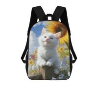 sinyumoney Sac À Dos Imprimé En 3D White Kitten with Sunflowers Sacs D'école Pour Enfants, Sacs À Livres, Sac À Dos De Voyage Léger, Sac D'école Pour Garçons Et Filles, Élèves Du Collège 17inch