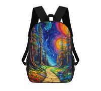 sinyumoney Sac à dos licorne dans un jardin arc-en-ciel pour garçons et filles, sac à dos de sport décontracté, sac à dos primaire grande capacité, Chemin de la forêt enchantée -14, 17"