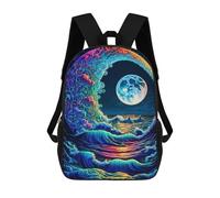 sinyumoney Sac à dos pour enfant, cartable Magical Fox Portrait - 2 grands sacs à dos pour étudiants, garçons, filles, adultes et adolescents, Ocean Wave Moonlit Night, 17"