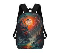 sinyumoney Sac à dos pour enfants avec casque de chien dans l'espace - 3 sacs à dos pour garçons et filles, sac à dos de voyage, sac d'école pour adolescents, Paysage mystique au clair de lune, 17"