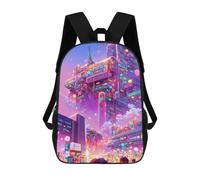 sinyumoney Sac à dos pour enfants avec motif tête de mort, motif pieuvre, sac d'école, sac à dos de voyage pour adultes et enfants, Neon Future Cityscape -2, 17"