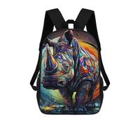 sinyumoney Sac à dos pour enfants, Colorful Bull Portrait-12 Sac à dos d'écolier de grande capacité pour étudiants, garçons, filles, adultes et adolescents, Illustration colorée Rhino, 17"