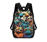 sinyumoney Sac À Dos Pour Enfants Colorful Cats with Sunglasses-1 Garçons Et Filles, Sac À Dos De Voyage Pour Adolescents 17inch