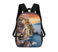 sinyumoney Sac À Dos Pour Enfants Colorful Coastal Village at Sunset -2 Garçons Et Filles, Sac À Dos De Voyage Pour Adolescents 17inch