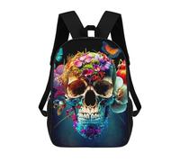 sinyumoney Sac À Dos Pour Enfants Colorful Floral Skull Art-2 Garçons Et Filles, Sac À Dos De Voyage Pour Adolescents 17inch