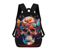 sinyumoney Sac À Dos Pour Enfants, Colorful Floral Skull Art Sac D'école Grande Capacité Pour Élèves, Sacs À Dos Pour Garçons, Filles, Adultes Et Adolescents 17inch