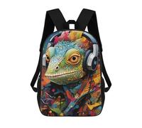 sinyumoney Sac À Dos Pour Enfants Colorful Lizard with Headphones-1 Garçons Et Filles, Sac À Dos De Voyage Pour Adolescents 17inch