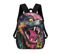 sinyumoney Sac À Dos Pour Enfants, Colorful Wolf Artwork -11 Sac D'école Grande Capacité Pour Élèves, Sacs À Dos Pour Garçons, Filles, Adultes Et Adolescents 17inch