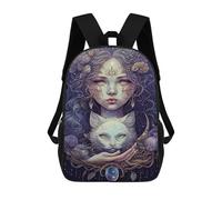 sinyumoney Sac À Dos Pour Enfants, Fantasy Artwork Mystical Woman with Cat Sac D'école Grande Capacité Pour Élèves, Sacs À Dos Pour Garçons, Filles, Adultes Et Adolescents 17inch