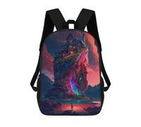 sinyumoney Sac À Dos Pour Enfants Fantasy Island with Mystical House Garçons Et Filles, Sac À Dos De Voyage Pour Adolescents 17inch