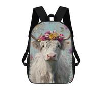 sinyumoney Sac À Dos Pour Enfants, Floral Crowned Cow Art Print Sac D'école Grande Capacité Pour Élèves, Sacs À Dos Pour Garçons, Filles, Adultes Et Adolescents 17inch