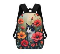 sinyumoney Sac À Dos Pour Enfants, Floral & Feline Harmony Sac D'école Grande Capacité Pour Élèves, Sacs À Dos Pour Garçons, Filles, Adultes Et Adolescents 17inch