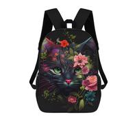 sinyumoney Sac À Dos Pour Enfants Floral Fusion Cat Art Garçons Et Filles, Sac À Dos De Voyage Pour Adolescents 17inch
