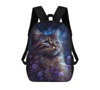 sinyumoney Sac À Dos Pour Enfants, Galactic Cat with Flowers -2 Sac D'école Grande Capacité Pour Élèves, Sacs À Dos Pour Garçons, Filles, Adultes Et Adolescents 17inch