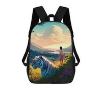 sinyumoney Sac À Dos Pour Enfants Girl And Tiger in A Fantasy Landscape Garçons Et Filles, Sac À Dos De Voyage Pour Adolescents 17inch