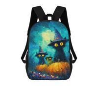 sinyumoney Sac À Dos Pour Enfants, Halloween Witch Cats Painting Sac D'école Grande Capacité Pour Élèves, Sacs À Dos Pour Garçons, Filles, Adultes Et Adolescents 17inch