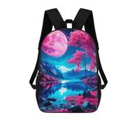 sinyumoney Sac À Dos Pour Enfants, Magical Pink Moonlit Landscape Sac D'école Grande Capacité Pour Élèves, Sacs À Dos Pour Garçons, Filles, Adultes Et Adolescents 17inch