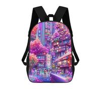 sinyumoney Sac À Dos Pour Enfants Neon Cityscape with Cherry Blossoms Garçons Et Filles, Sac À Dos De Voyage Pour Adolescents 17inch