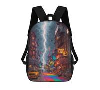sinyumoney Sac à dos pour enfants, portrait de chien pop art coloré sac à dos d'école de grande capacité pour étudiants, garçons, filles, adultes et adolescents, Rainbow Cityscape with Lightning