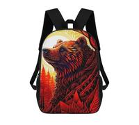 sinyumoney Sac À Dos Pour Enfants Red Bear Forest Artwork Garçons Et Filles, Sac À Dos De Voyage Pour Adolescents 17inch