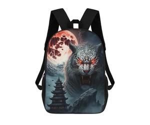 sinyumoney Sac À Dos Pour Enfants Red Moon And Mythical Tiger Garçons Et Filles, Sac À Dos De Voyage Pour Adolescents 17inch