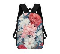 sinyumoney Sac à dos pour enfants, sac à dos imprimé en 3D, sac à dos pour garçons et filles, sac à dos d'école léger réglable de 43 cm pour l'école primaire, Harmonie florale en rose et blanc, 17"