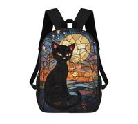 sinyumoney Sac À Dos Pour Enfants Stained Glass Black Cat And Moon Garçons Et Filles, Sac À Dos De Voyage Pour Adolescents 17inch