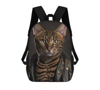 sinyumoney Sac À Dos Pour Enfants Stylish Cat in Leather Jacket -2 Garçons Et Filles, Sac À Dos De Voyage Pour Adolescents 17inch