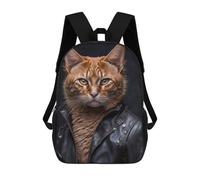 sinyumoney Sac À Dos Pour Enfants Stylish Cat in Leather Jacket -3 Garçons Et Filles, Sac À Dos De Voyage Pour Adolescents 17inch