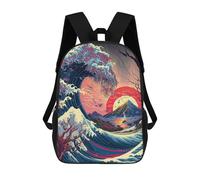 sinyumoney Sac À Dos Pour Enfants, Whimsical Wave with Volcano Sac D'école Grande Capacité Pour Élèves, Sacs À Dos Pour Garçons, Filles, Adultes Et Adolescents 17inch