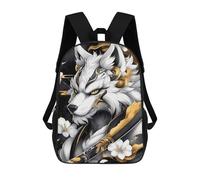 sinyumoney Sac À Dos Pour Enfants White Wolf with Gold Accents Animal Garçons Et Filles, Sac À Dos De Voyage Pour Adolescents 17inch