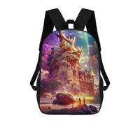 sinyumoney Sac à dos pour garçons et filles Impression 3D Dauphin dans les eaux étoilées Sac à dos d'école primaire Sac de voyage décontracté pour ordinateur portable, Château enchanté au pays