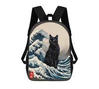 sinyumoney Sac À Dos Scolaire Black Cat Great Wave Sac À Dos Scolaire Enfant Imprimé En 3D, Sac De Voyage Tendance, Sac D'école Garçon 17inch