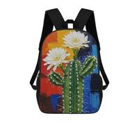 sinyumoney Sac À Dos Scolaire Blooming Cactus Painting with Colorful Background Sac À Dos Scolaire Enfant Imprimé En 3D, Sac De Voyage Tendance, Sac D'école Garçon 17inch